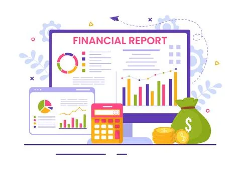 Financial Report Vector Illustration with Data Charts, Graphs and Diagrams .. イラスト素材