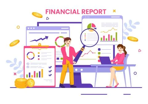 Financial Report Vector Illustration with Data Charts, Graphs and Diagrams .. 스톡 일러스트