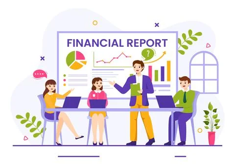 Financial Report Vector Illustration with Data Charts, Graphs and Diagrams .. 스톡 일러스트