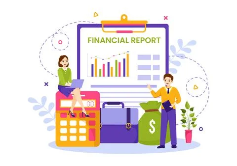 Financial Report Vector Illustration with Data Charts, Graphs and Diagrams .. イラスト素材