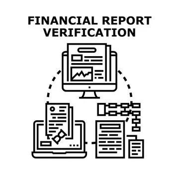 Financial report verification process for data analysis Illustrazione stock