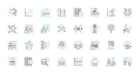 Financial reporting linear icons set. Transparency, Accuracy, Accountability Stock Illustration