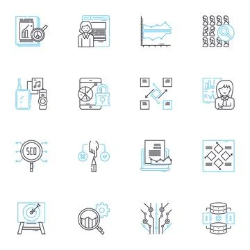 Financial reporting linear icons set. Transparency, Accuracy, Accountability Stock Illustration