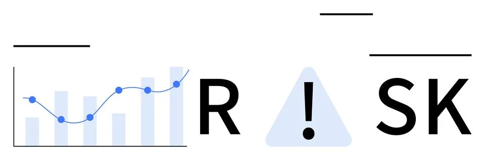 Financial Risk Analysis with Line Graph and Exclamation Mark Warning Stockillustratie