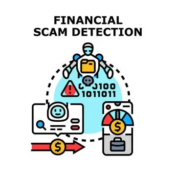 Financial scam detection process using artificial intelligence technology Stock Illustration