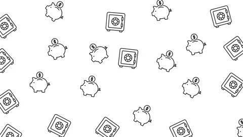 Financial seamless pattern background with line icons of piggy banks and vaults Stock Footage 346186122