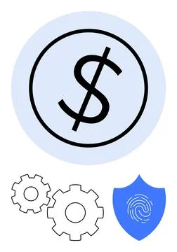 Financial Security and Operations Concept with Dollar Sign, Gears, and Fing.. Stock Illustration