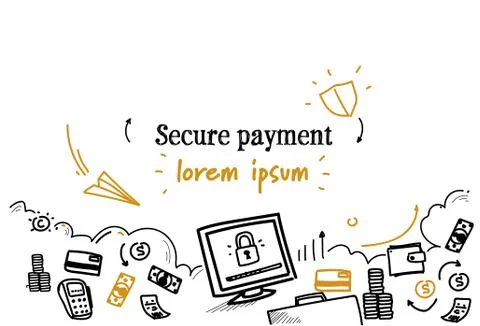 Financial security banking secure payment concept sketch doodle horizontal Stock Illustration