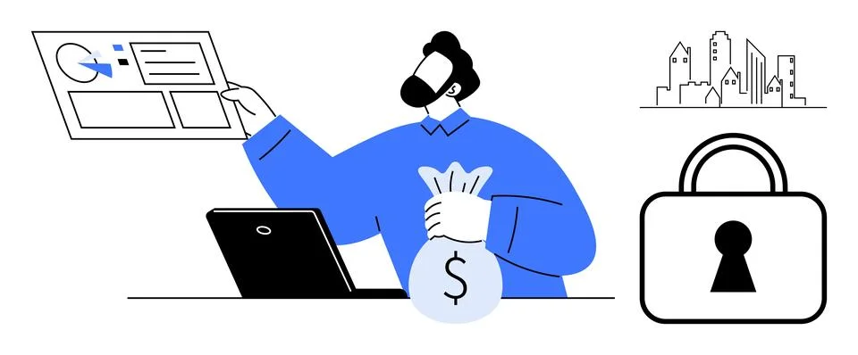 Financial Security Concept with Data Analysis and Urban Development Elements Stock Illustration