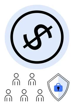 Financial Security Concept with Dollar Symbol, People Icons, and Shield Stock Illustration