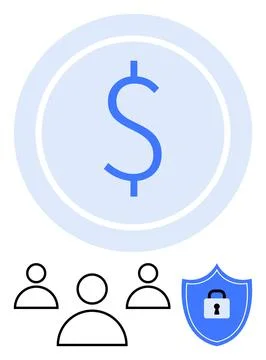 Financial Security Concept with Dollar Symbol, Users, and Shield Lock Icon Stock Illustration