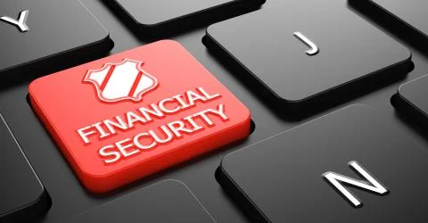 Financial Security Concept on Red Keyboard Button. Illustrazione stock