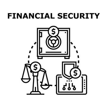 Financial security concept with safe, scale, and tablet 스톡 일러스트