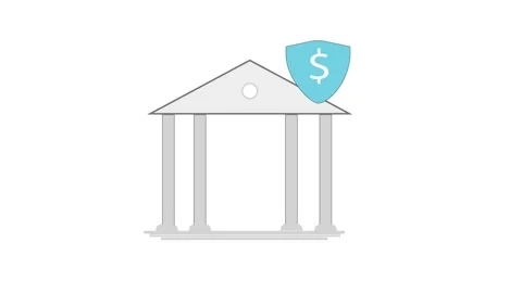 Financial security conceptual representation featuring bank and shield with.. Stock Footage 313422985