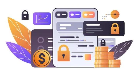 Financial security online application protection reliability stability growth Stock Illustration