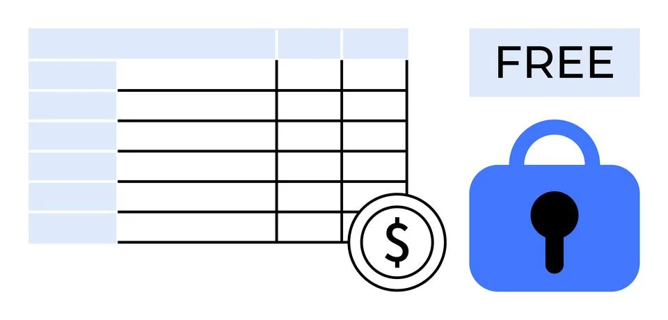 Financial Security Software Spreadsheet with Free Lock Symbol Stock Illustration