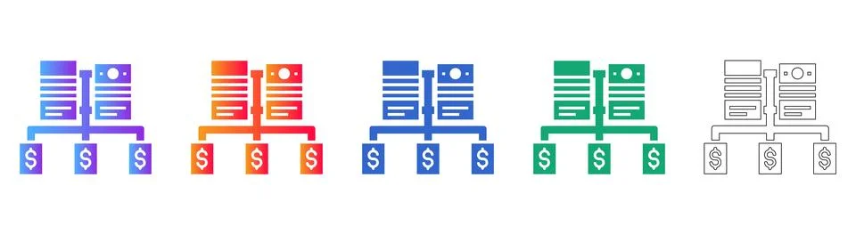 Financial Server Network Icon Set Stock Illustration