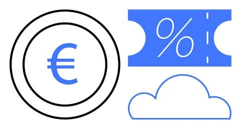 Financial services, cloud storage, digital economy, e-commerce, discounts, cu Stock Illustration