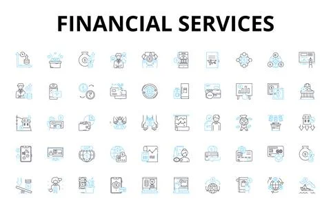 Financial services linear icons set. Banking, Insurance, Investments, Wealth Stock Illustration