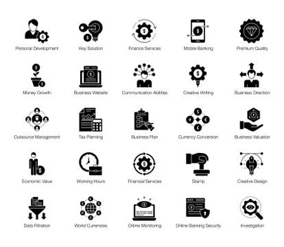Financial Services Solid Icons Pack Stock Illustration