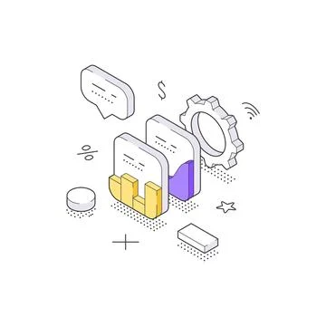 Financial Settings And Business Process Automation Isometric Vector Illustr.. Stock Illustration