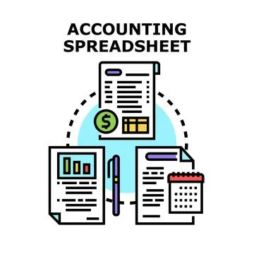 Financial spreadsheet management analyzing business data planning Stock Illustration