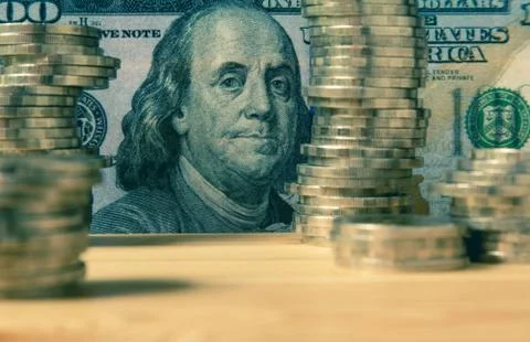 Financial with stack coin and banknote. Financial stock market in accounting  Stock Photos