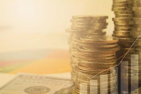 Financial with stack coin and banknote. Financial stock market in accounting  Foto stock