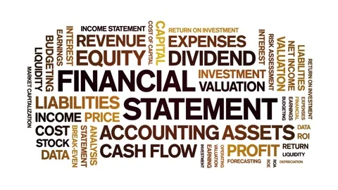 Financial Statement animated word cloud,animation tag kinetic typography loop. Stock Footage 311431071