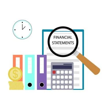Financial statement annual, calculation and report analysis Stock Illustration