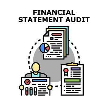 Financial statement audit process examining business reports Stock Illustration