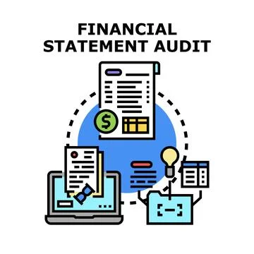 Financial statement audit process examining company reports Stock Illustration