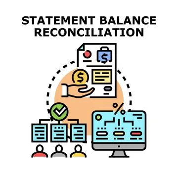 Financial statement balance reconciliation process analyzing data Stock Illustration