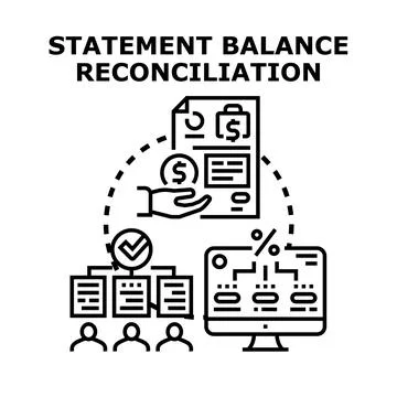 Financial statement balance reconciliation process analyzing data Stock Illustration