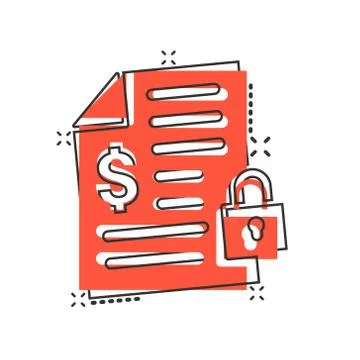Financial statement icon in comic style. Document with lock cartoon vector il Ilustración de archivo
