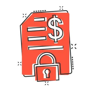 Financial statement icon in comic style. Document with lock cartoon vector il Stock Illustration