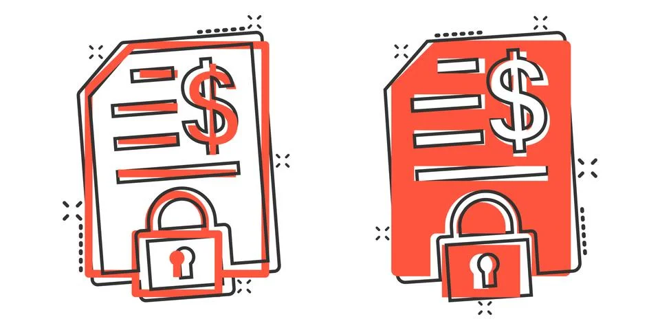 Financial statement icon in comic style. Document with lock cartoon vector il 库存插图