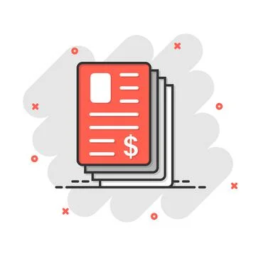 Financial statement icon in comic style. Document cartoon vector illustration Stock Illustration