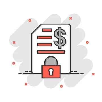 Financial statement icon in comic style. Document with lock cartoon vector il Stock Illustration