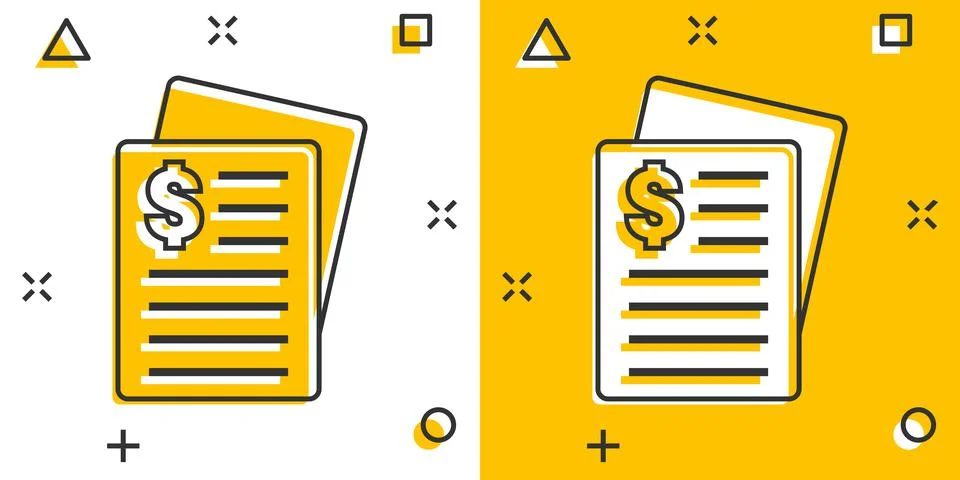 Financial statement icon in comic style. Document cartoon vector illustration Stock Illustration