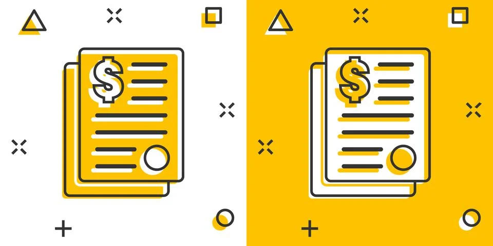 Financial statement icon in comic style. Document cartoon vector illustration Stock Illustration