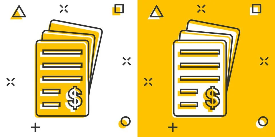 Financial statement icon in comic style. Document cartoon vector illustration Stock Illustration