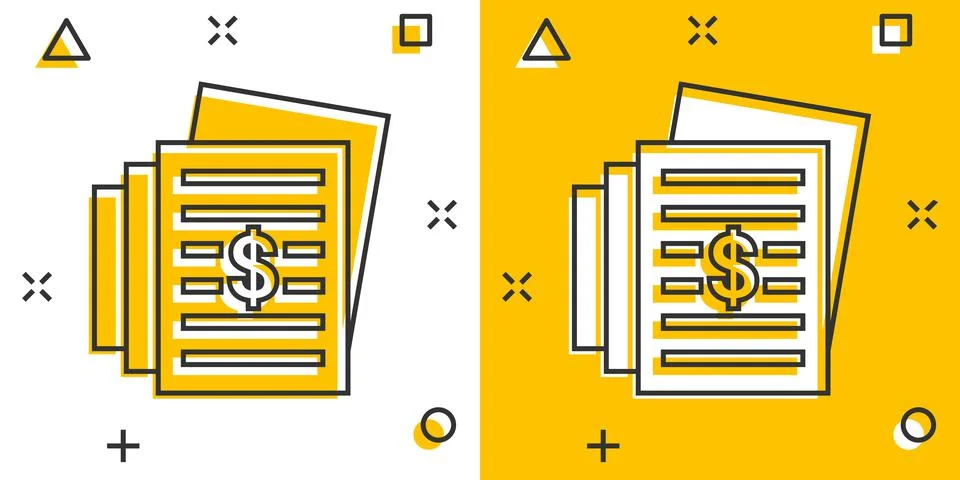 Financial statement icon in comic style. Document cartoon vector illustration Stock Illustration