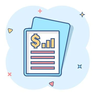 Financial statement icon in comic style. Document cartoon vector illustration Stock Illustration