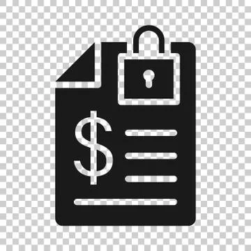 Financial statement icon in flat style. Document with lock vector illustratio Ilustración de archivo
