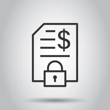 Financial statement icon in flat style. Document with lock vector illustratio Stock Illustration