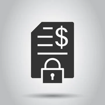 Financial statement icon in flat style. Document with lock vector illustratio Illustrazione stock