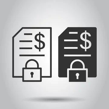 Financial statement icon in flat style. Document with lock vector illustratio Stock Illustration