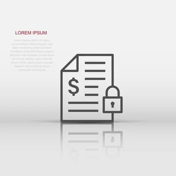 Financial statement icon in flat style. Document with lock vector illustrat.. Stock Illustration