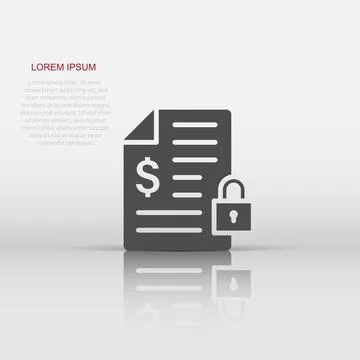 Financial statement icon in flat style. Document with lock vector illustrat.. Stock Illustration